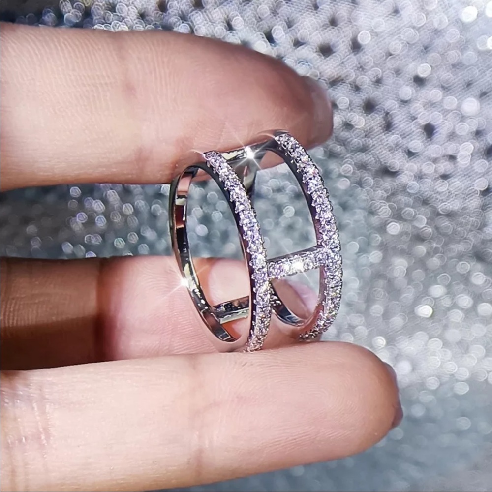 New Halo luxury 925 Silver Double Layer Ring